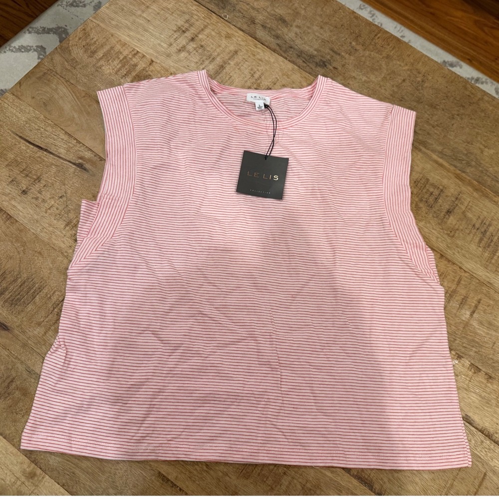 Le Lis Collection Pink White Striped Top Large NWT